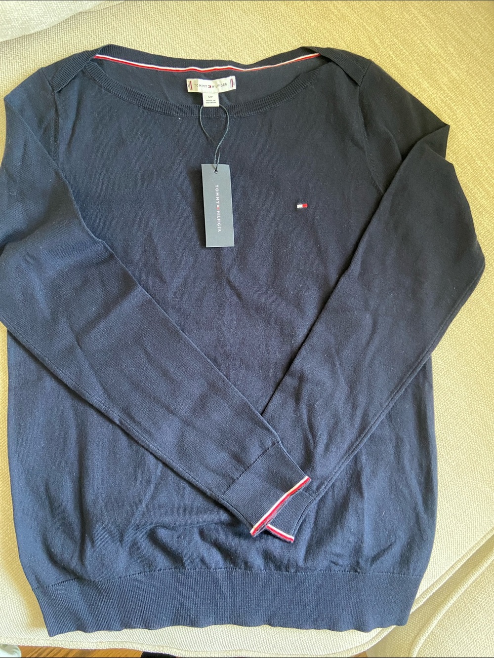 Tommy Hilfiger Navy Knit Sweater with Flag Accent Brand (New size SM)